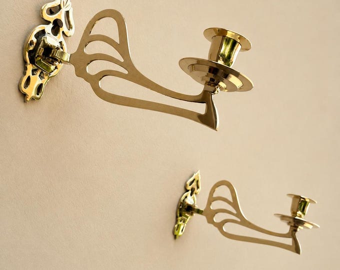 2 x Vintage Piano Brass Candlesticks - Wall Decor - Pair