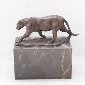 Crouching Tiger Panther Bronze Statue Sculpture Animal Lion Gift Idea -