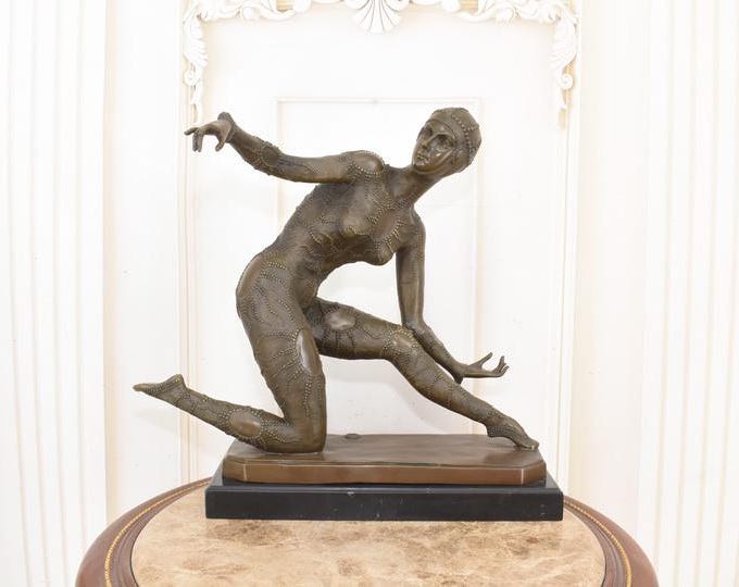 Signed Bronze Hindu Dancer Sculpture – Vintage Art Deco Figurine