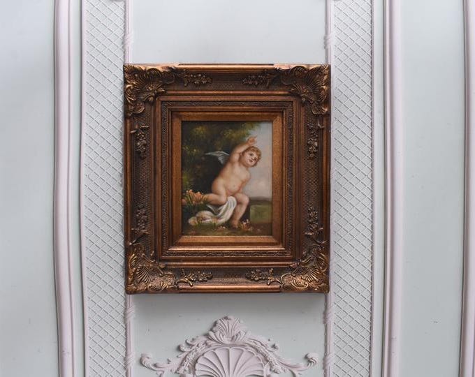 Angel Oil Painting | Classical Angel on Wood from French Estate | Romantic Vintage Wall Art