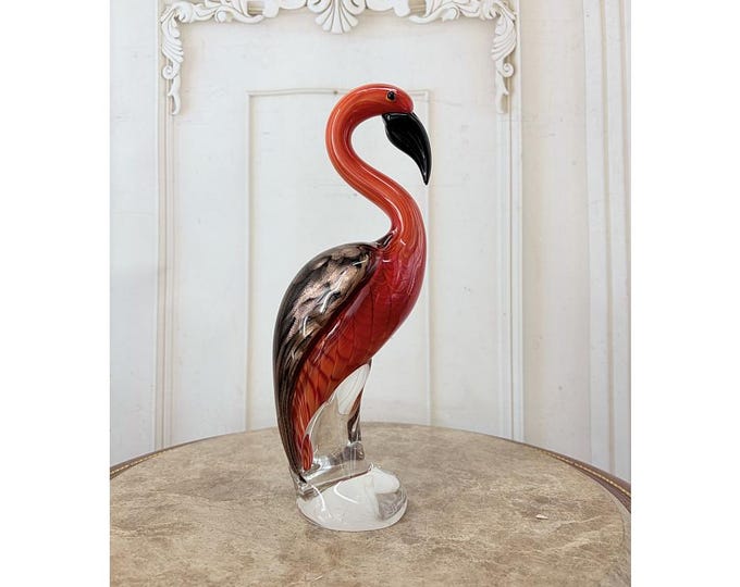 Vintage  Pink Flamingo Statue – Italian Luxury Glass Decor