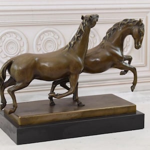 Two Wild Horses Bronze Statue on Marble Base - Realistic Horses Sculpture - Premium Bronze - Foundry Mark - Horse Art - Gift Idea