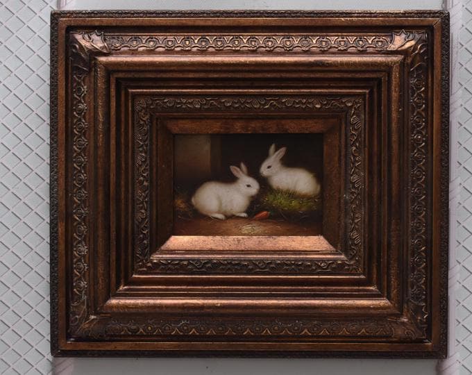 Vintage Paininting - Two Hares Oil Painting - Rabbit Art - Wall Art