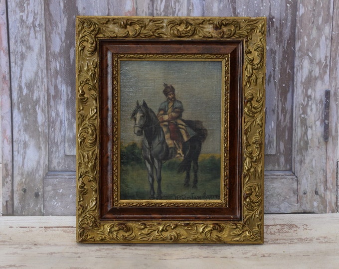 Genre Scene Polish Painting - Polish Soldier on Horse - Szerner - Old Painting on Wood - Exclusive Gift - Home Decor - Wall Decor