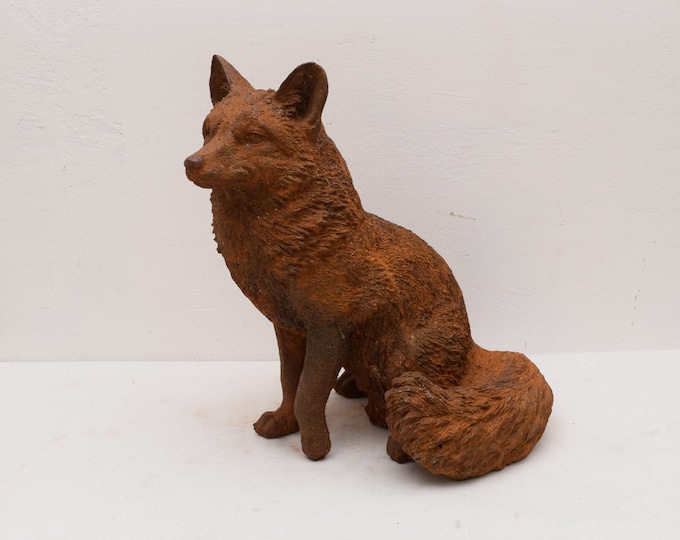 Large Amazing Cast Iron Realistic Fox - Garden Figurine Fox - Statue Rustical Fox - Exclusive Gift for Garden