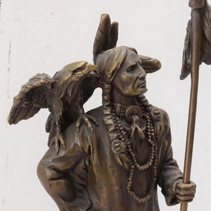 Large Indian Approve with Eagle - Bronze Sculpture on Marble Base - Exclusive Statue - Foundry Mark - Gift Idea -