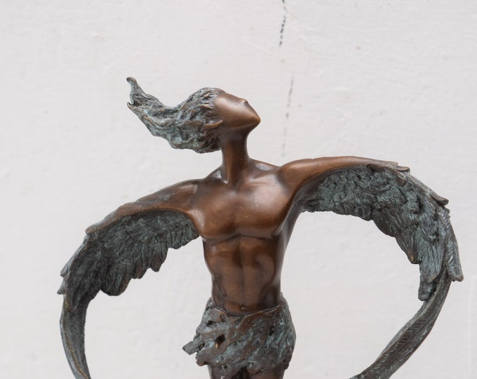 Winged Man Bronze Sculpture Male Modernist Nude Figurine Statue  Art Nouevau Style Gift Idea for -