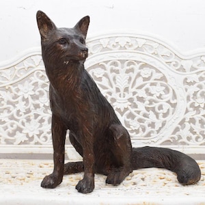 Escultura de bronze vintage Fox - Linda estátua de bronze animal - Escultura de jardim - Ideia de presente - Decoração para casa e jardim - Fox Art