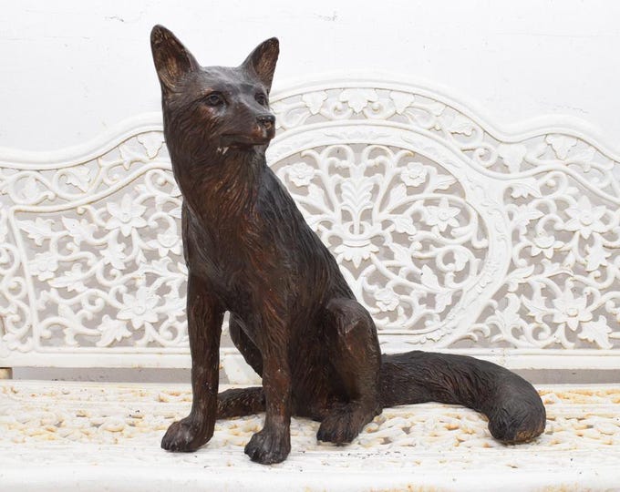 Vintage Bronze Sculpture Fox - Beautiful Animal Bronze Statue - Garden Sculpture - Gift Idea - Home and Garden Decor - Fox Art