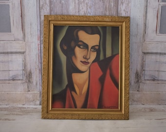 Painting Tamara De Lempicka Style - Modernist Portrait - Art Deco Handmade Painting - Wall Decor - Home Decor - Gift for Wedding
