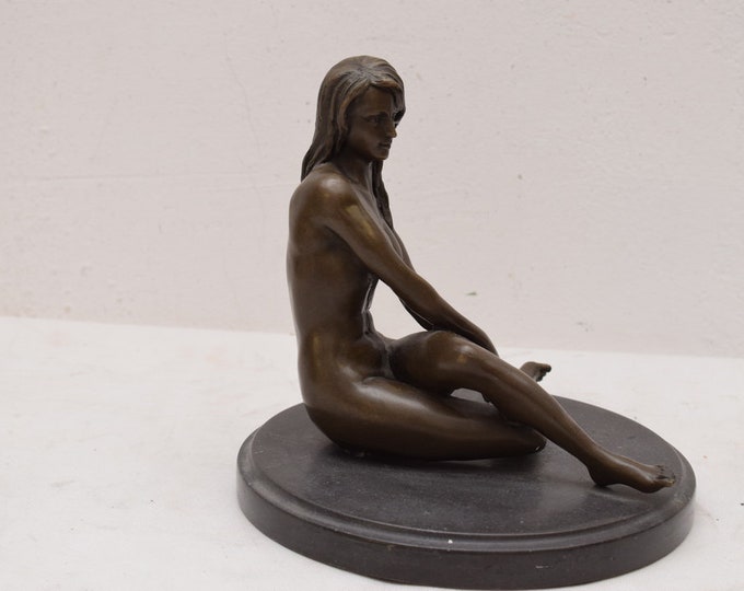 Act of a seated woman nude bronze figurine, bronze sculpture dancer art work - Mature Content  -