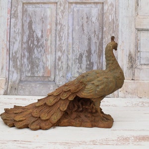 Large Amazing Cast Iron Peacock - Garden Figurine Rustical Peacock - Exclusive Gift for home and Garden
