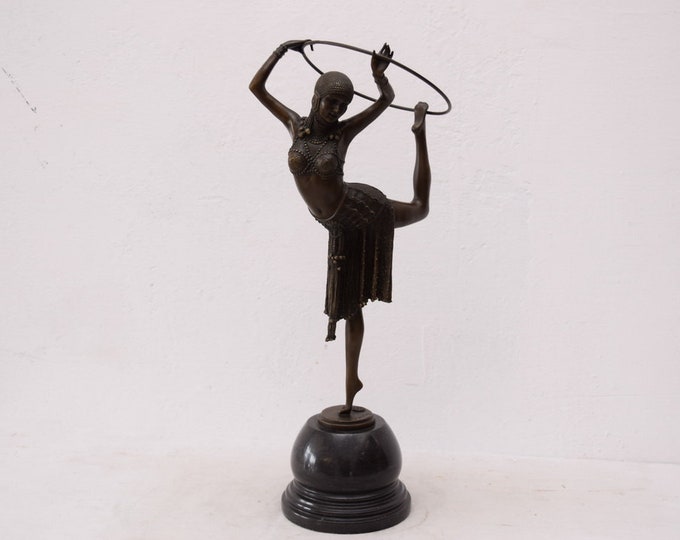 Gymnast with Hoop and Sash Bronze Sculpture  Woman Statue Female Acrobat Figurine Gift Idea -