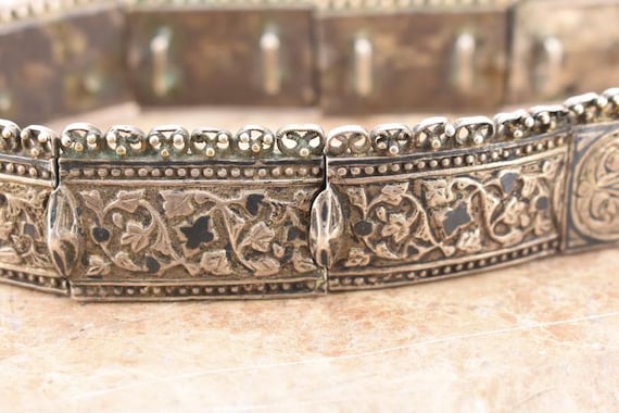 Vintage Sterling Silver Panel Belt, Etched Floral Design  display picture 3