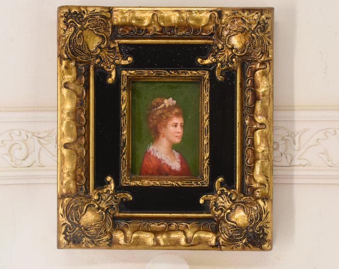 French Aristocrat Portrait Painting: Old Oil on Wood with Golden Frame