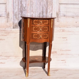 Commode French Louis XVI  Style - Night Stand - Chest of Drawers - Wooden Table Brass Ornaments - Furniture Vintage - Home Decor - Gift Idea