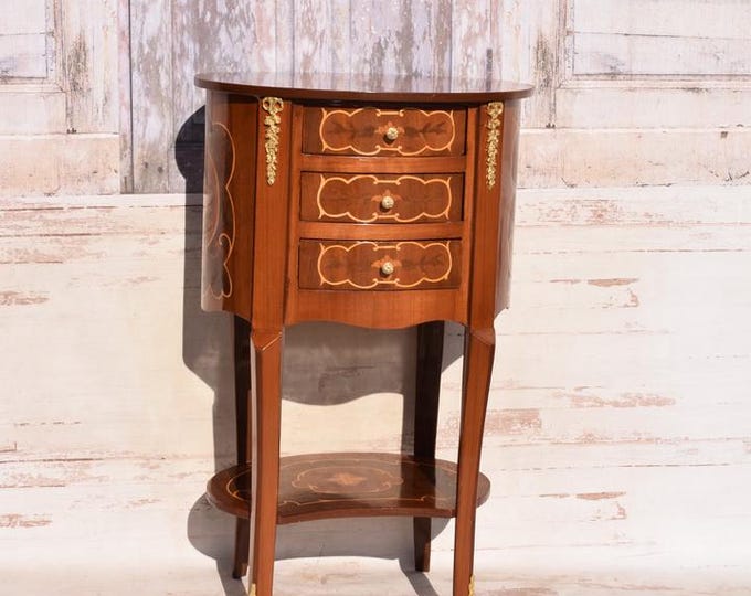 Commode French Louis XVI  Style - Night Stand - Chest of Drawers - Wooden Table Brass Ornaments - Furniture Vintage - Home Decor - Gift Idea