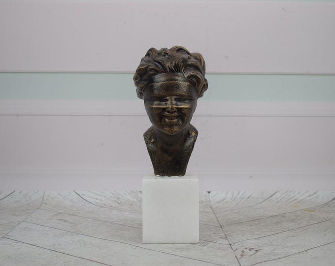 Cast Iron Woman Bust with Covered Face – Elegant Iron Sculpture on Marble Base – Classic Home Decor, Gift Idea, Vintage Art