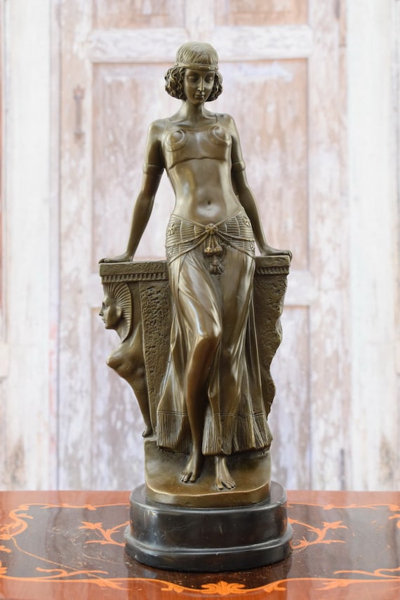 Art Nouveau Egyptian Dancer Statue With Sphinx - Foundry Mark - Etsy