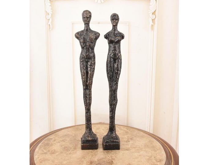 Art Deco Cast Iron Couple Sculpture – Modernist Lovers Statue, Wedding Gift