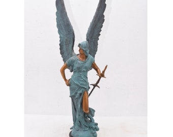 Large Bronze Athena Sculpture: Greek Goddess with Sword on Marble Base