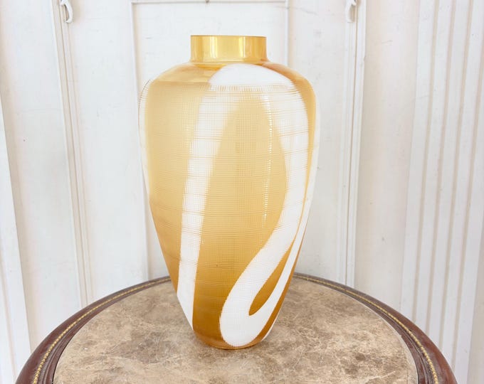Vintage Amber White Art Glass Vase – Modernist Decorative Piece