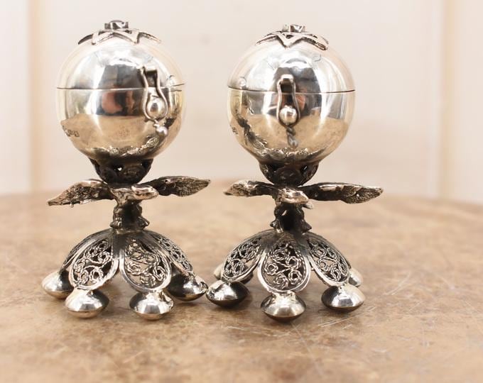 Pair of Jewish Silver 84 Spice Containers – Besamim for Havdalah – Figural Judaica in Tsarist Style
