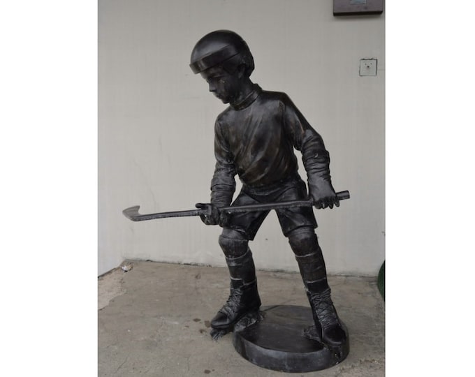 Large Bronze Statue Hockey Boy - Amazing Garden Statue - Young Boy Hockey Sculpture Bronze - Decorated for Home and Garden - Gift Idea