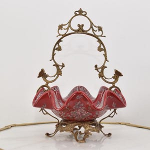 Red Porcelain Plateau with Bronze Ornaments - Vintage Casket - Art Nouveau Porcelain - Home Decoration - Regency Decor Kitchen Decor