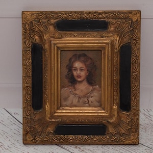 Peinture ancienne française - portrait de femme - cadre doré - ancienne huile sur bois - art français - décoration murale - cadeau pour un anniversaire de mariage