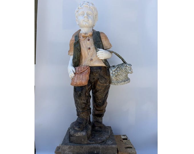 Vintage Marble Boy Statue – French Style Garden Sculpture, Heavy Stone Figurine (105cm)