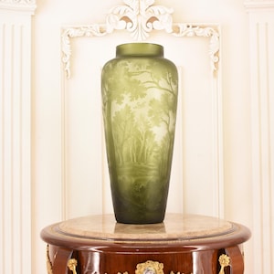 Limited Flower Vase - Green Glass Vase - Daffodil Emile Galle Style - Solid and Heavy - Wedding Gift Idea - Home Decor