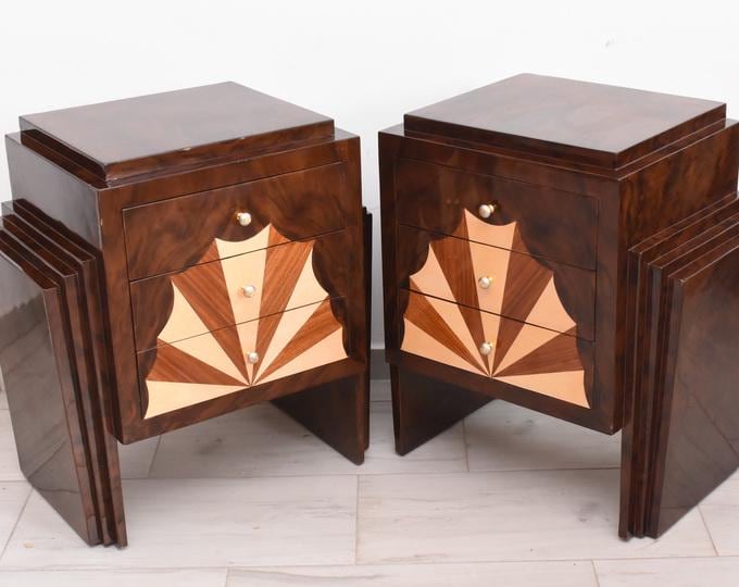 Art Deco Bedside 2 Tables - Art Deco Table - Bent Wood Night Stand - Chest of Drawers - Wooden Table - Home Decor - Bedroom Decor Gift Idea