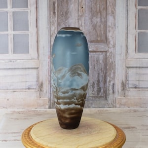 Limited Flower Vase - Blue Color Glass Vase - Emile Galle Style - Signature Mark - Wedding Gift Idea - Home Decor