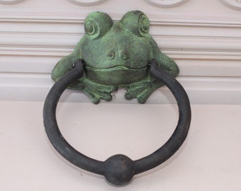 Green Cast Iron Frog Door Knocker - Art Nouveau Home Decor
