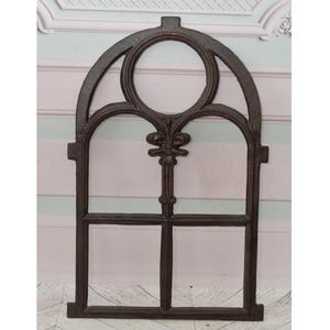 Cast Iron Window Frame with Shutters – Rustic Wall Decor – Brown Garden Accent – Vintage Style – Unique Home Gift Idea