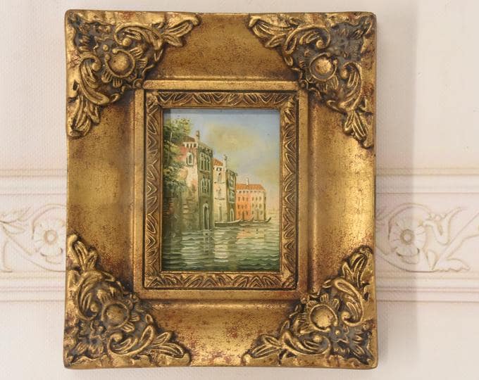 Venice Canal Oil Painting in Golden Frame – Italian Cityscape Art
