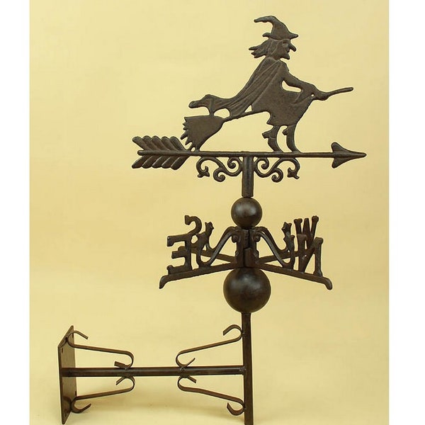 Cast Iron Weather Vane - Funny Weathercock - Witch on a Broom - Garden Sculpture - Figurine Witch - Amazing Gift for Garden