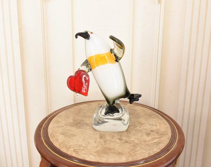 Vintage Murano Style Penguin with Heart – Colorful Thick Glass