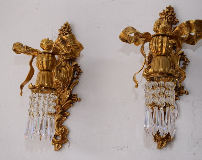 Two Bronze Empire Wall Sconces - Bronze and Cristal - Empire Pair Bronze Candlesticks - Wall Decor - Wall Lighting Art - Home Decor