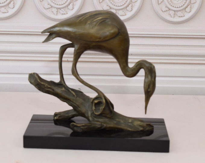 Bronze Heron Sculpture – Vintage Bird Figure, Home Garden Decor