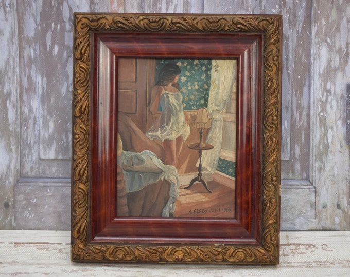 A. Gerdowski 1930 Act Woman Painting - Art Work Painting - Woman in Night Dress - Wall Decor - Home Decor - Wall Art - Goldene Frame