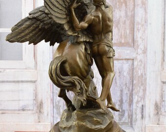 輸入雑貨　稀少　ブロンズ　『ペガサス彫刻ステンドグラスランプ』　ヴィンテージ ブロンズ製ペルセウスとメドゥーサ像：神話のペガサス彫刻 - Etsy 日本