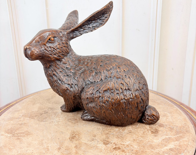 Vintage Bronze Rabbit Figurine - Large Bunny Sculpture - Animal Decor - Garden Style Statue - Unique Gift for Rabbit Lover