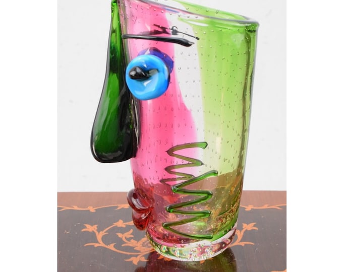 Handcrafted Vase Murano Glass - Comical Vase Face Murano Style - Colorful Figurine - Heavy Glass - Italian Luxury Glass - Home Decor Gift