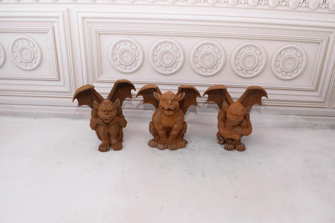 Cast Iron Gargoyle Figurines (set of 3) - Rustic Tuscan Garden Decor - Etsy