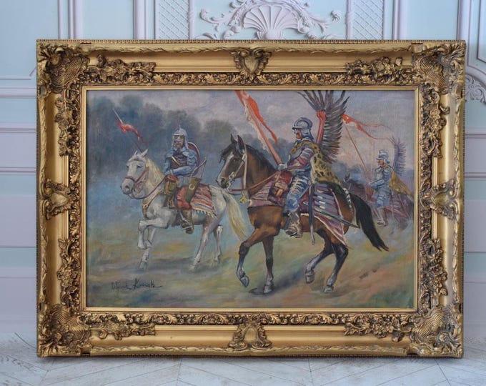 Polish Hussars on Horseback - Large Painting on Canvas - Kossak Art - Home Decor - Antique Painting - Horse Wall Art - Gift Idea