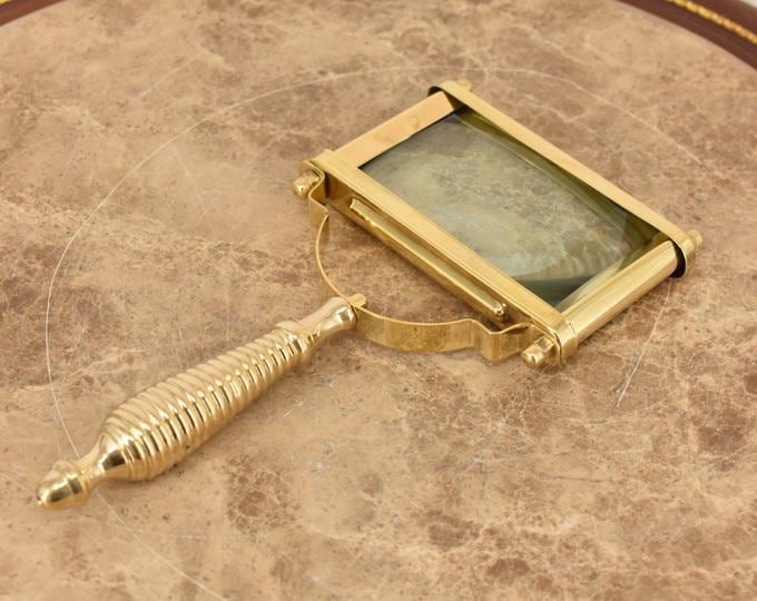 Vintage Brass Magnifier: Glass Lens, Home Office Decor