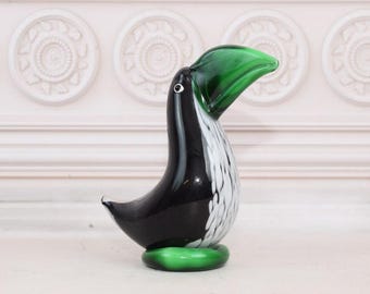 Murano Style Glass Toucan: Colorful Venetian Decor, Vintage Figurine
