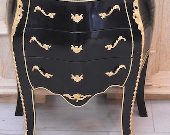 French Louis Style Black Commode — Glamour Chest Drawers, Brass Mounts